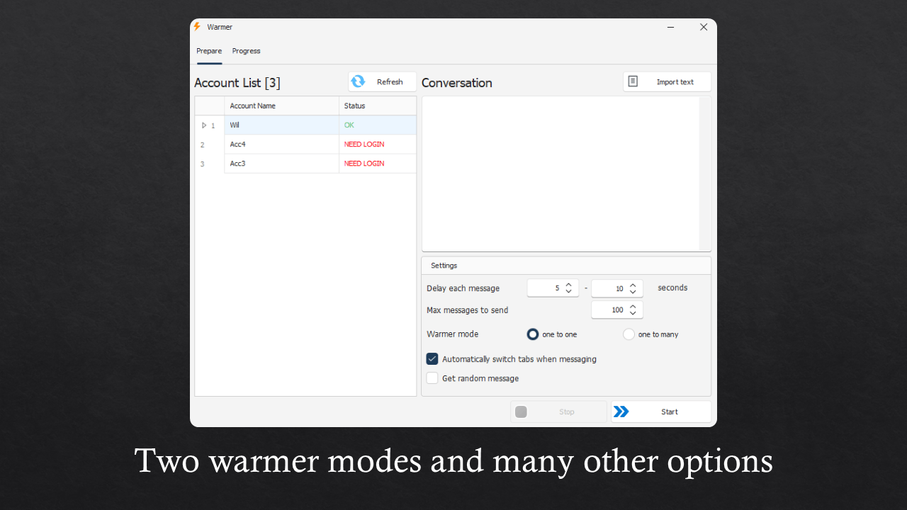 Account Warming Interface